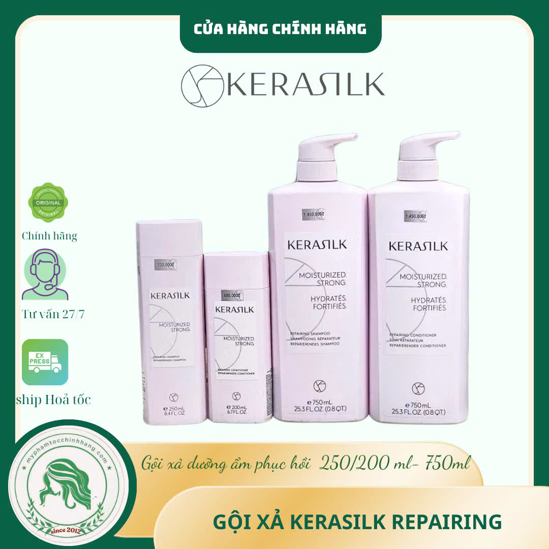 Dầu gội và dầu xả phục hồi tóc hư tổn Kerasilk Repairing Shampoo & Conditioner