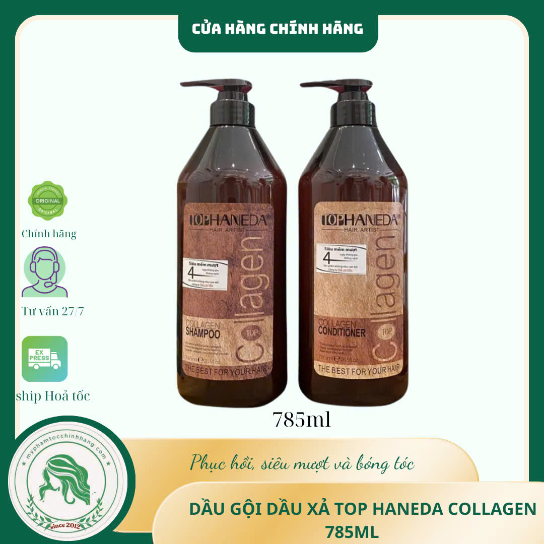 Dầu Gội Xả Top Haneda Collagen Shampoo & Conditioner 500ml - 785ml