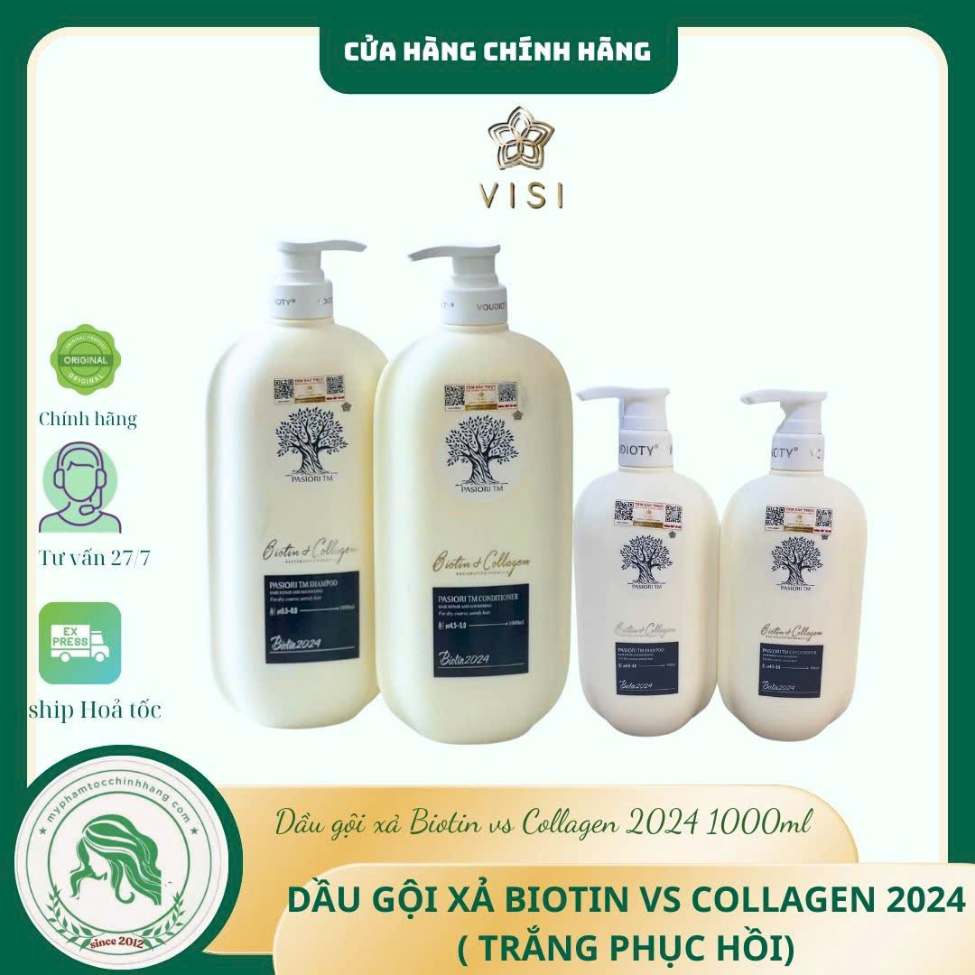 DẦU GỘI XẢ BIOTIN COLLAGEN (CHAI DẸT 2024) TRẮNG PHỤC HỒI 1000ML