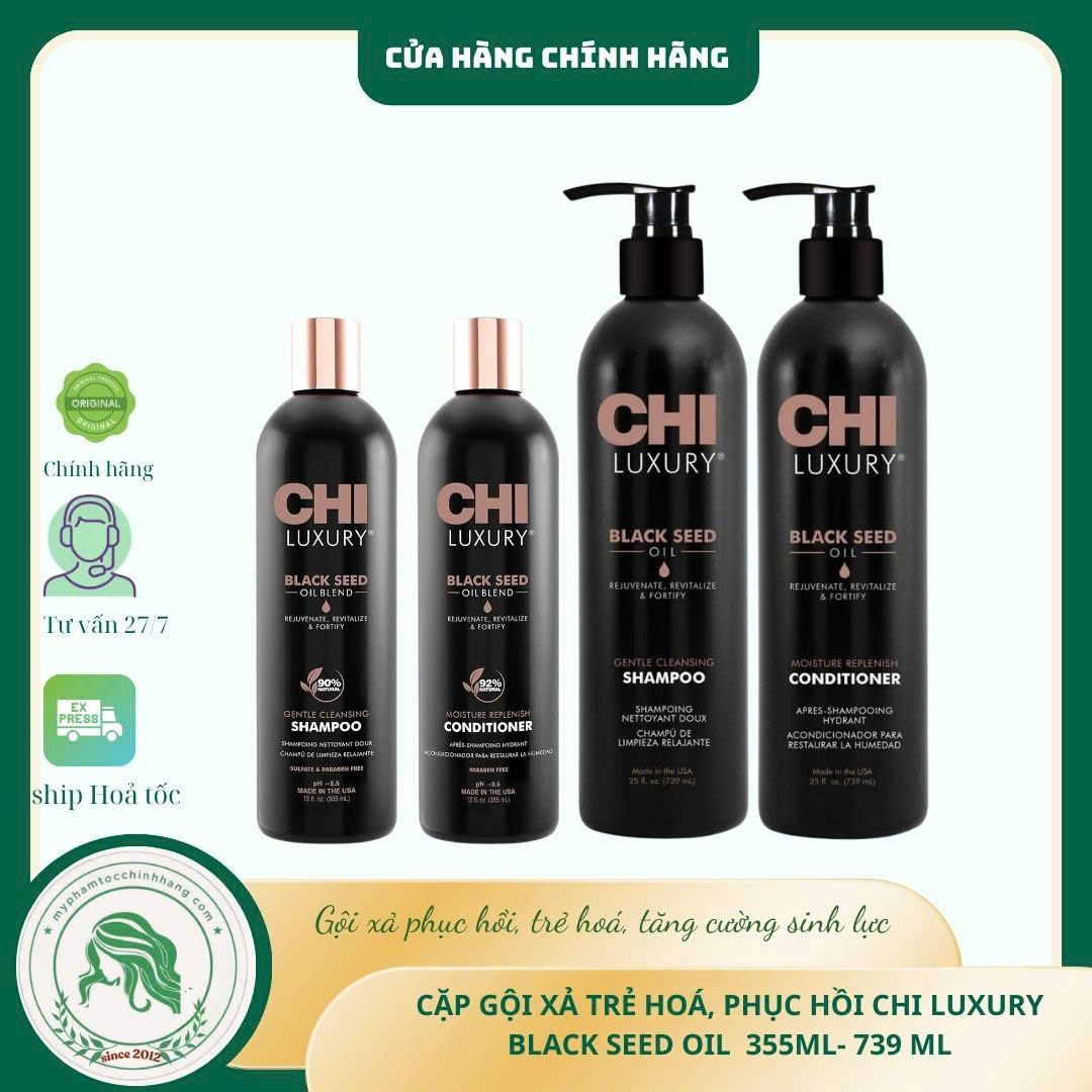 Dầu gội xả CHI Luxury Black Seed Oil(CHI Luxury Black Seed Oil Gentle Cleansing Shampoo & Moisture Replenish Conditioner) 355ml 739ml