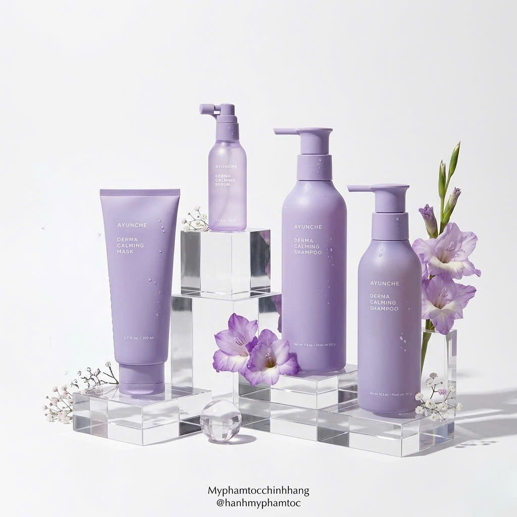 Bộ sản phẩm Dầu gội, dầu xả , serum dưỡng ẩm dịu nhẹ cho da nhạy  AYUNCHE Derma Calming Mild