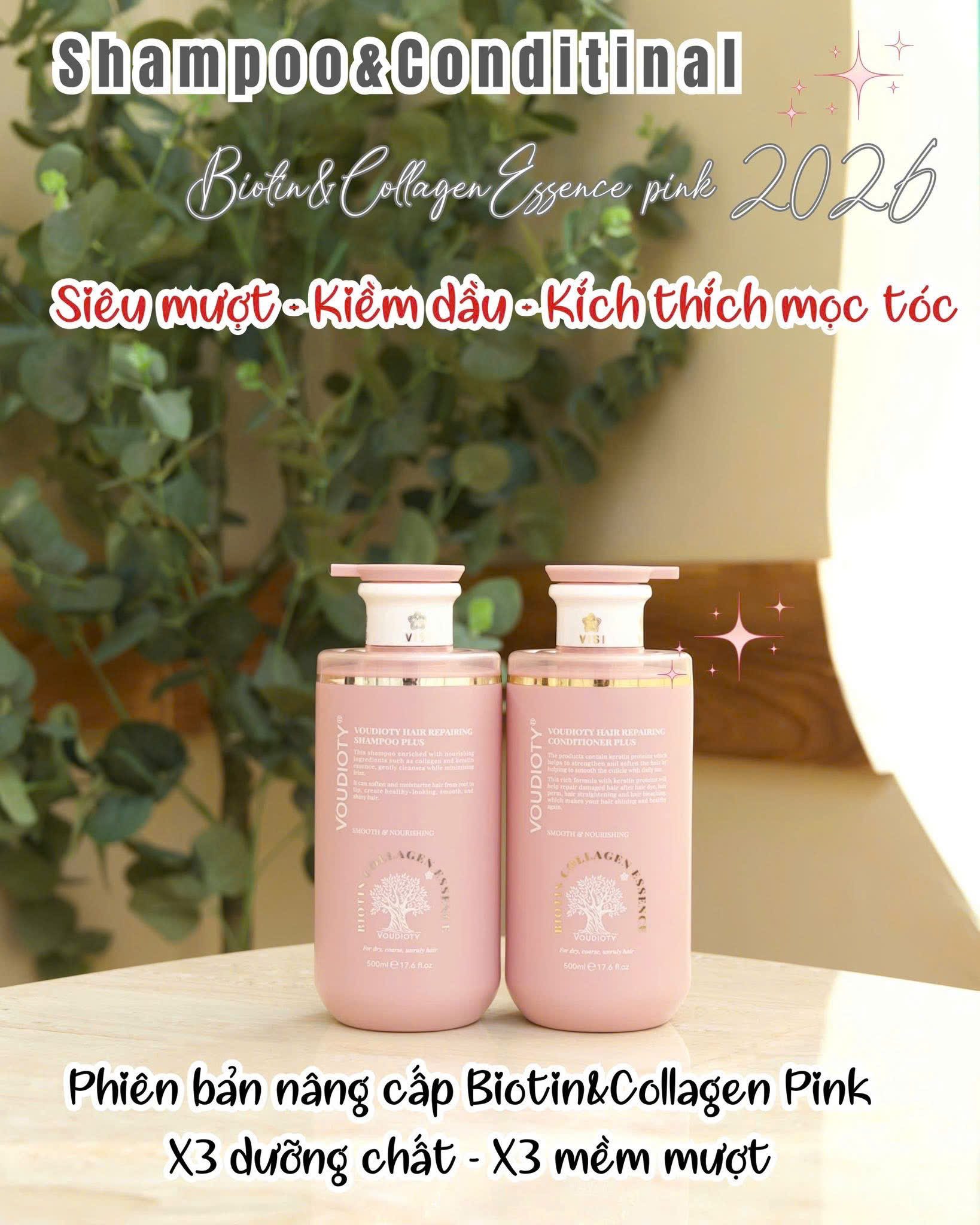 Dầu Gội Xả, Hấp, Dầu Dưỡng Tóc Biotin Collagen hồng Essence Pink 500ml 2026 MỚI