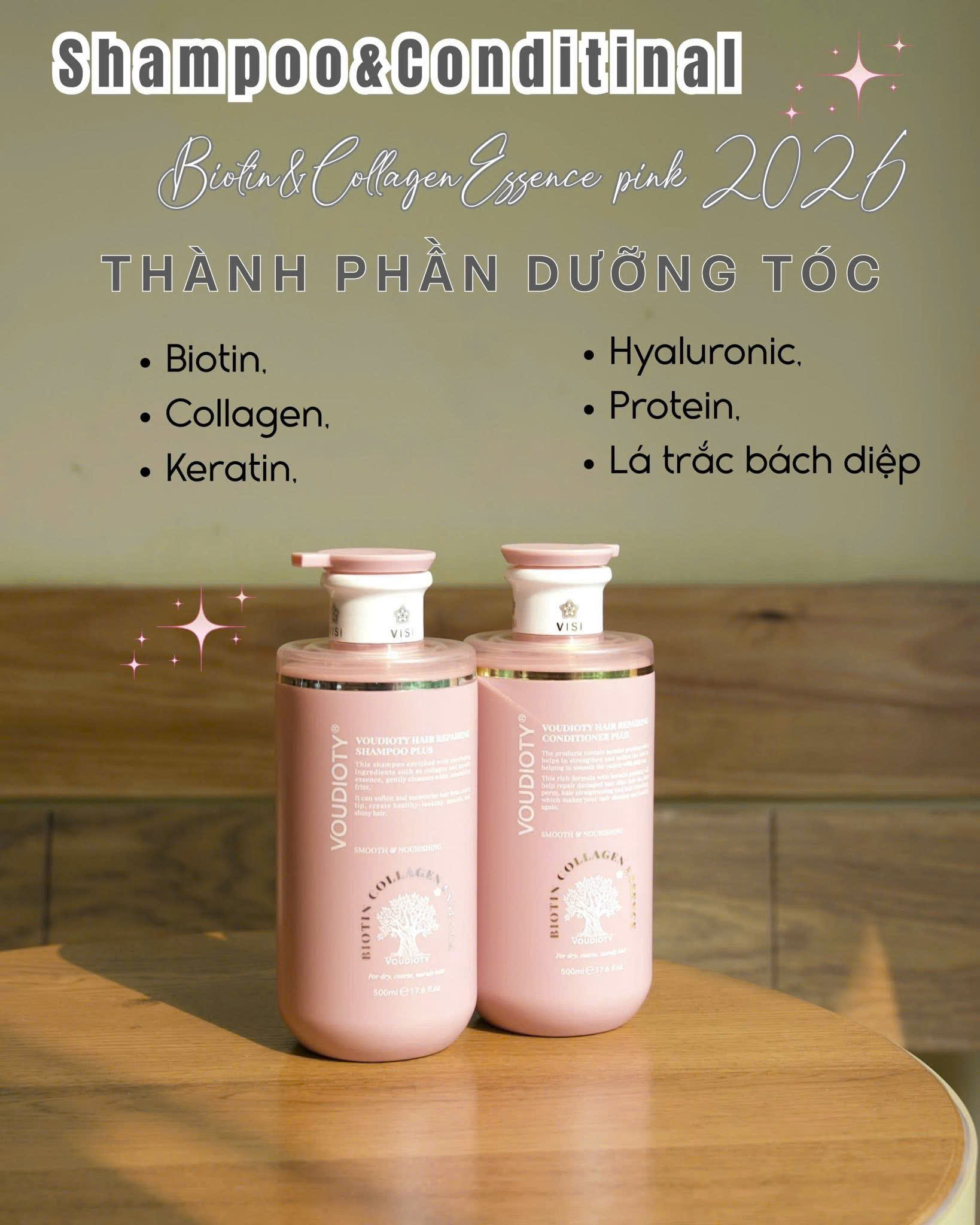 Dầu Gội Xả, Hấp, Dầu Dưỡng Tóc Biotin Collagen hồng Essence Pink 500ml 2026 MỚI