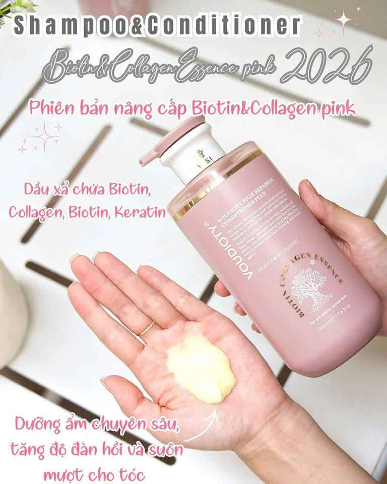 Dầu Gội Xả, Hấp, Dầu Dưỡng Tóc Biotin Collagen hồng Essence Pink 500ml 2026 MỚI