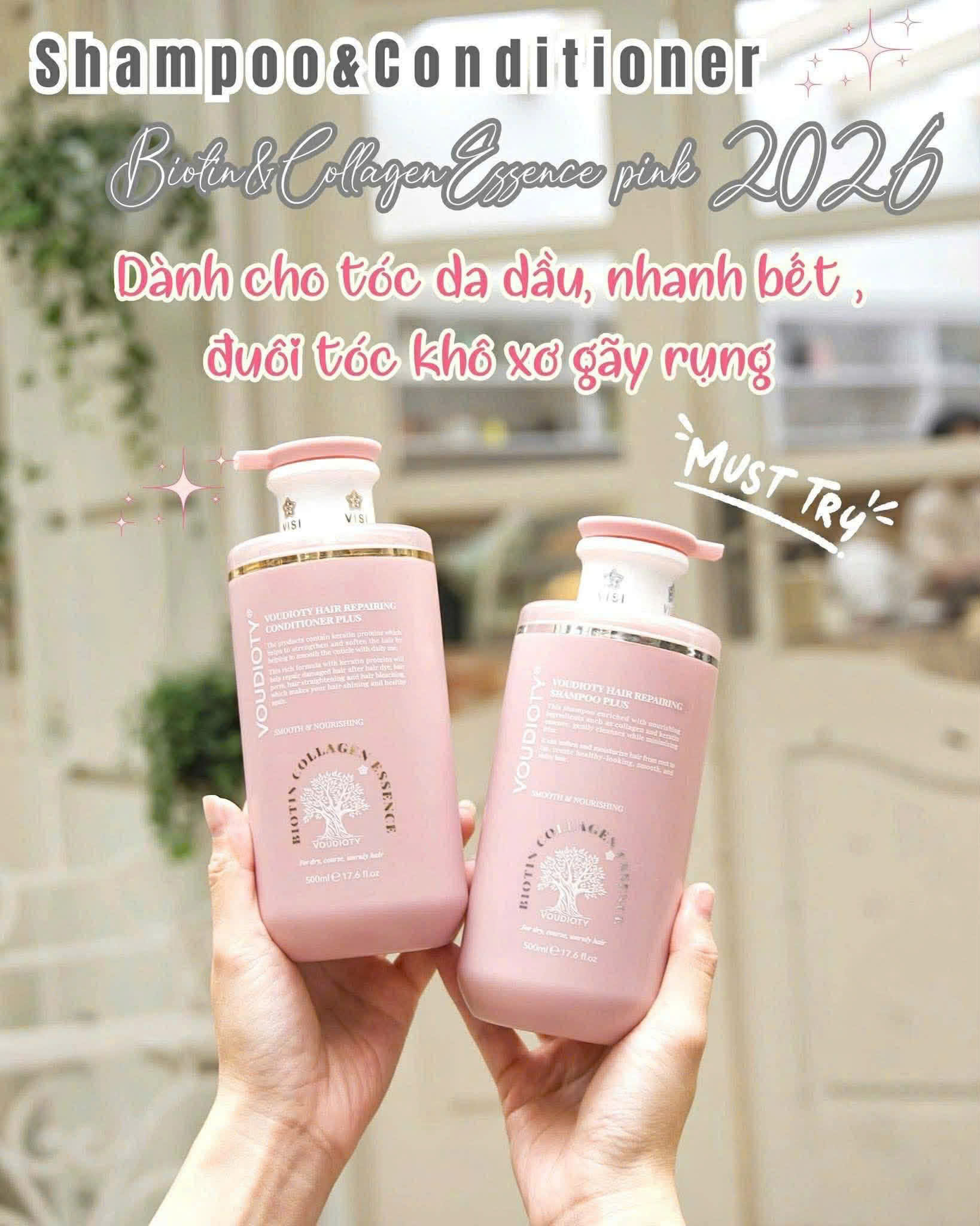 Dầu Gội Xả, Hấp, Dầu Dưỡng Tóc Biotin Collagen hồng Essence Pink 500ml 2026 MỚI