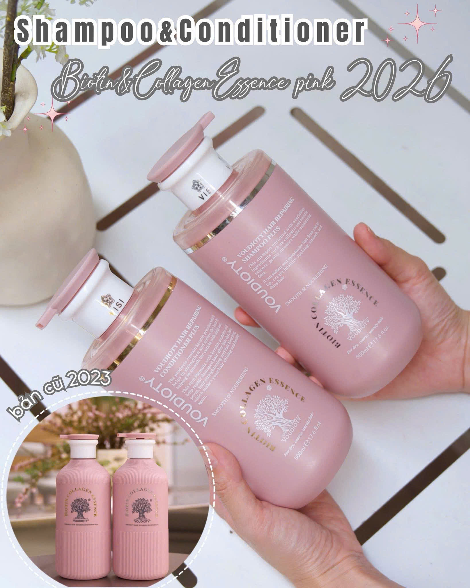 Dầu Gội Xả, Hấp, Dầu Dưỡng Tóc Biotin Collagen hồng Essence Pink 500ml 2026 MỚI