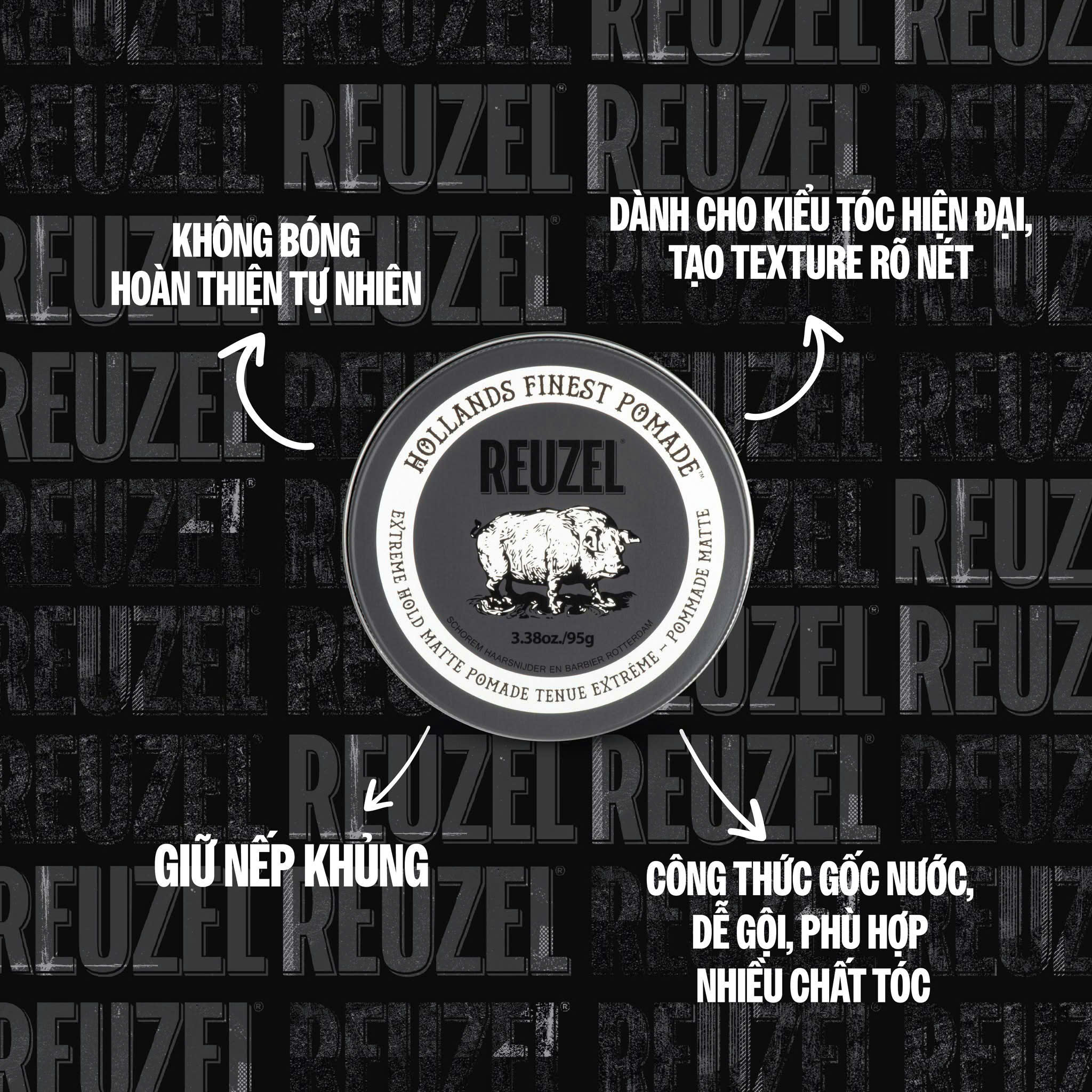 Sáp Reuzel siêu cứng không bóng Extreme Hold - Reuzel Extreme Hold Matte Pomade 95g