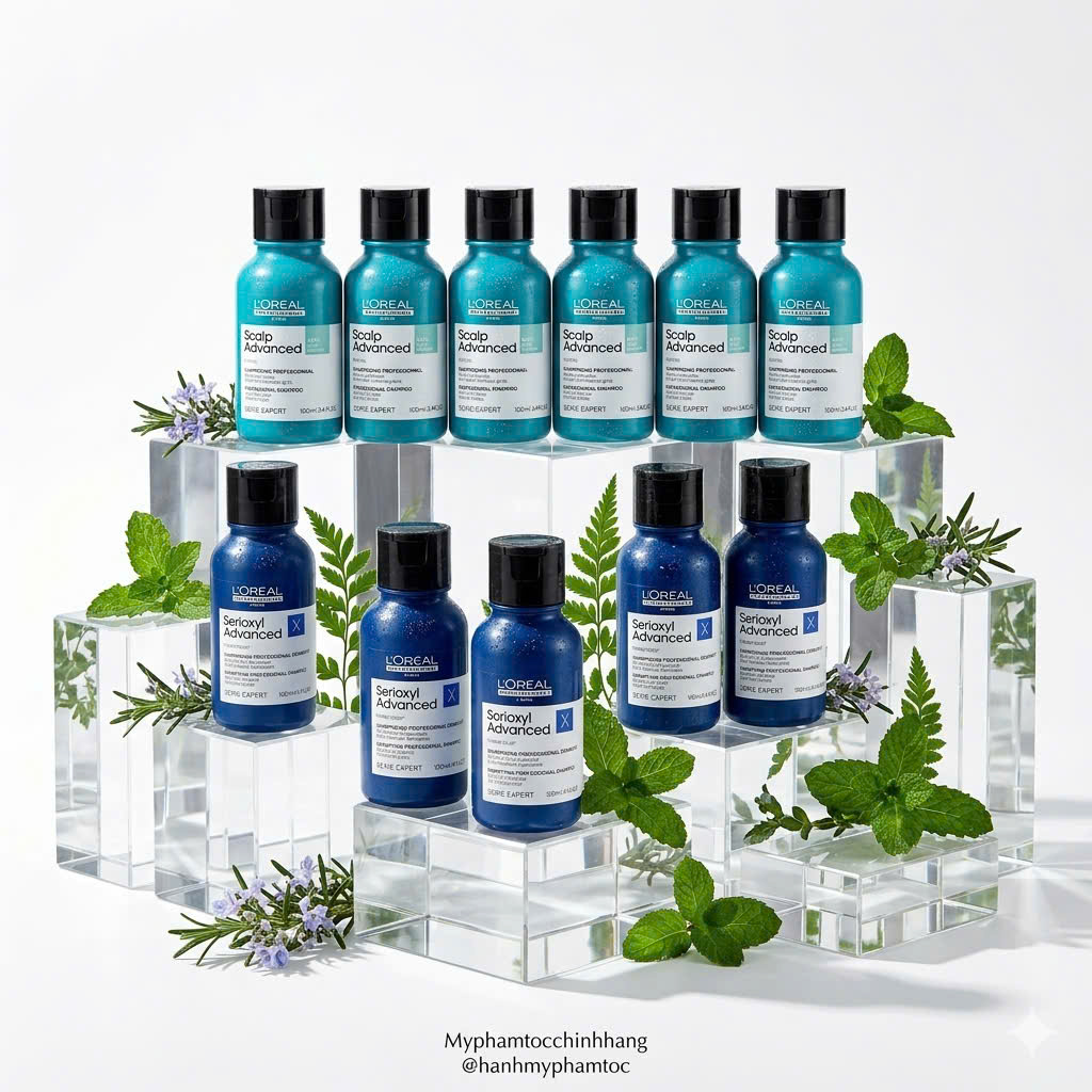 Dầu Gội Kiểm Soát Dầu L'Oreal Scalp Advanced Anti-Oiliness và Dầu gội kích thích mọc tóc và làm dày tóc L'Oréal Serioxy100ml