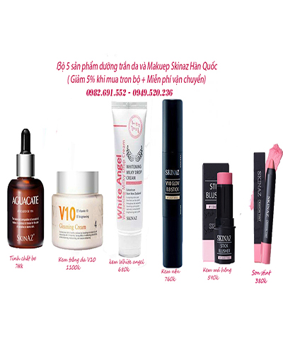 Bộ 6 sản phẩm dưỡng trắng da và makeup Skinaz Hàn quốc chính hãng