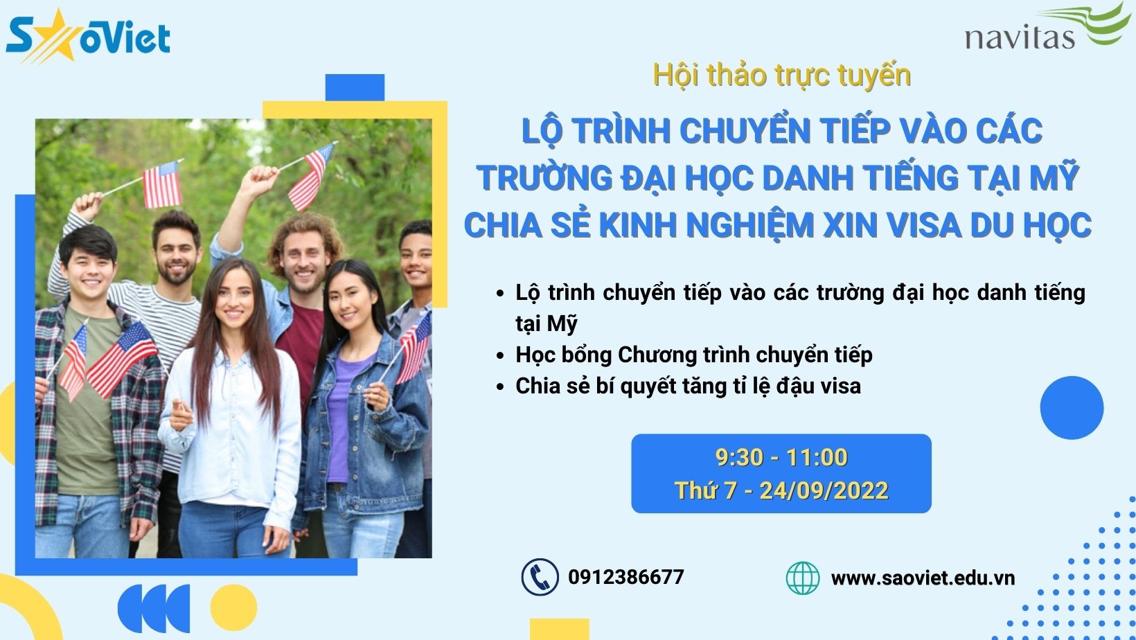 Hội thảo trực tuyến: Lộ trình chuyển tiếp vào các trường đại học danh tiếng tại Mỹ - Chia sẻ kinh nghiệm xin visa du học