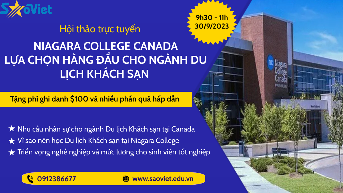 Hội thảo trực tuyến: Niagara College Canada - Lựa chọn hàng đầu cho ngành Du lịch Khách sạn