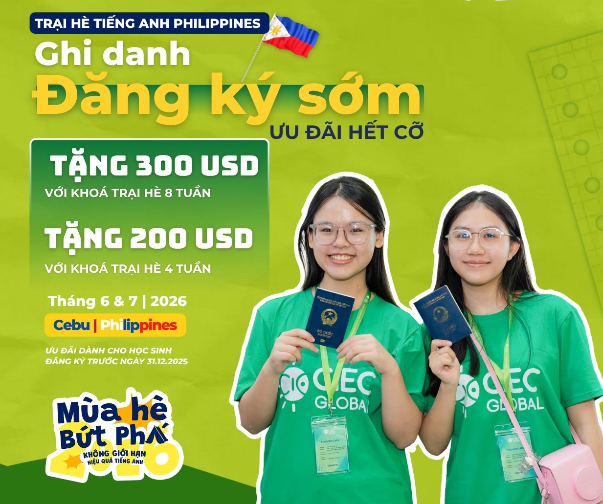 Mùa hè bứt phá - Ưu đãi đăng ký sớm cực lớn từ CIEC CEBU - Philippines