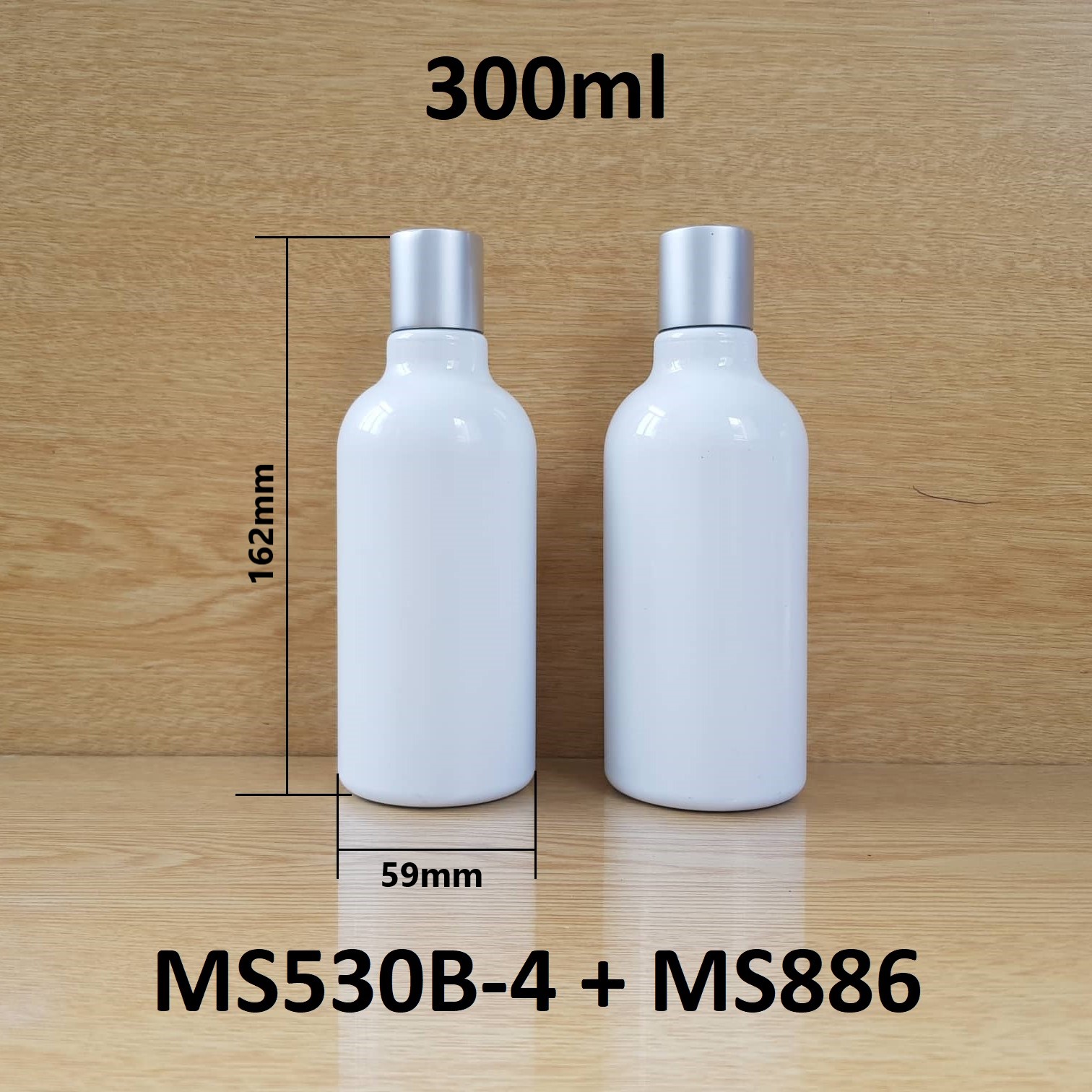 Chai trắng cổ cao tròn nắp nhấn bạc 300ml
