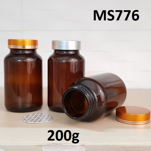 Hũ TT viên nang NÂU nắp vàng - bạc 2 viền 200g