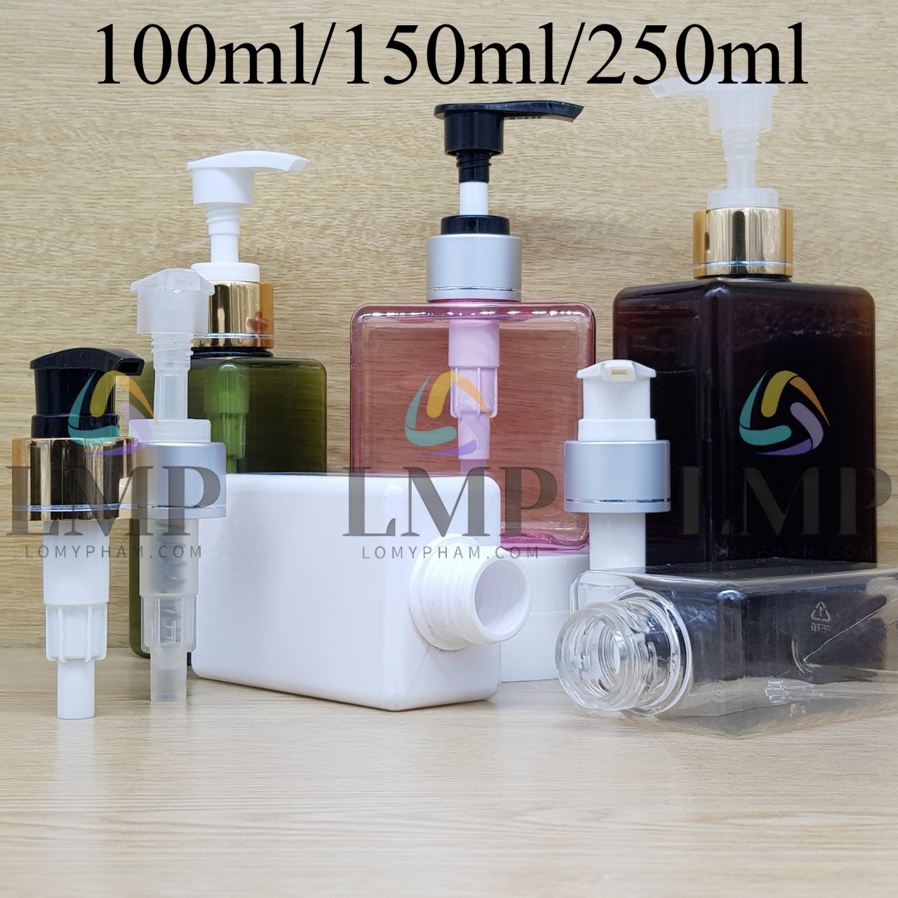 Chai lotion vuông vòi van xi 1 viền