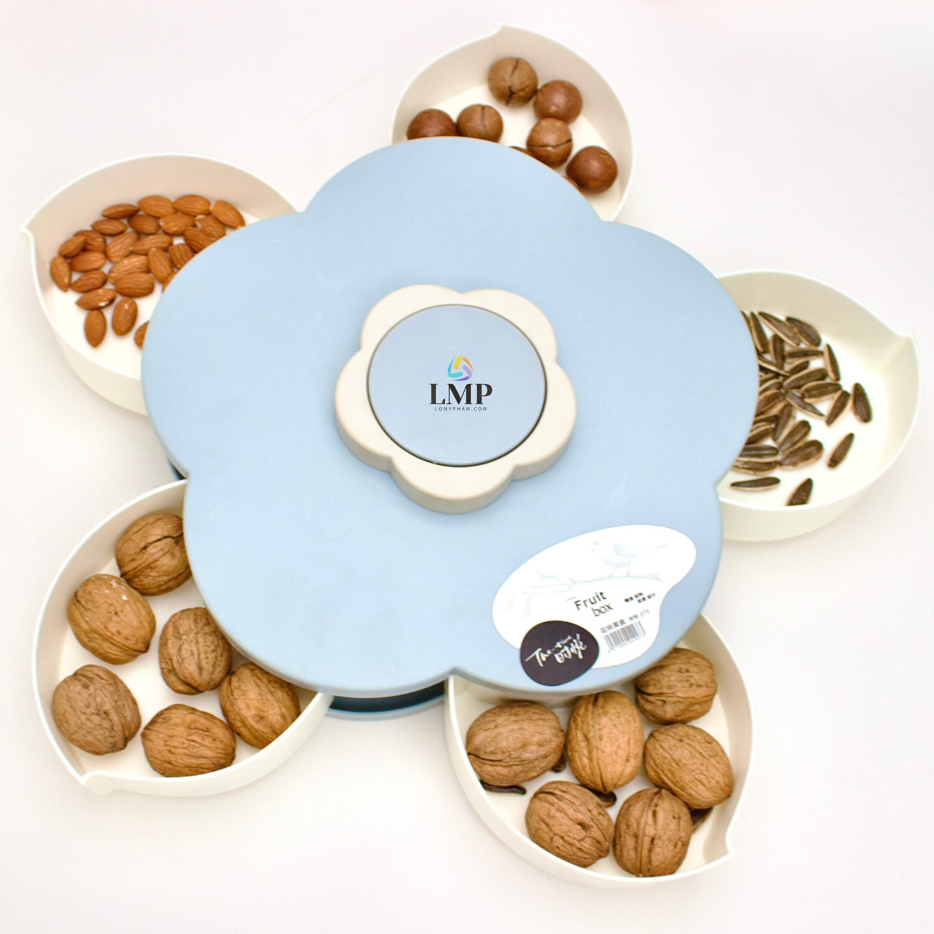 Khay đựng mứt kẹo tự xoay hình cánh hoa