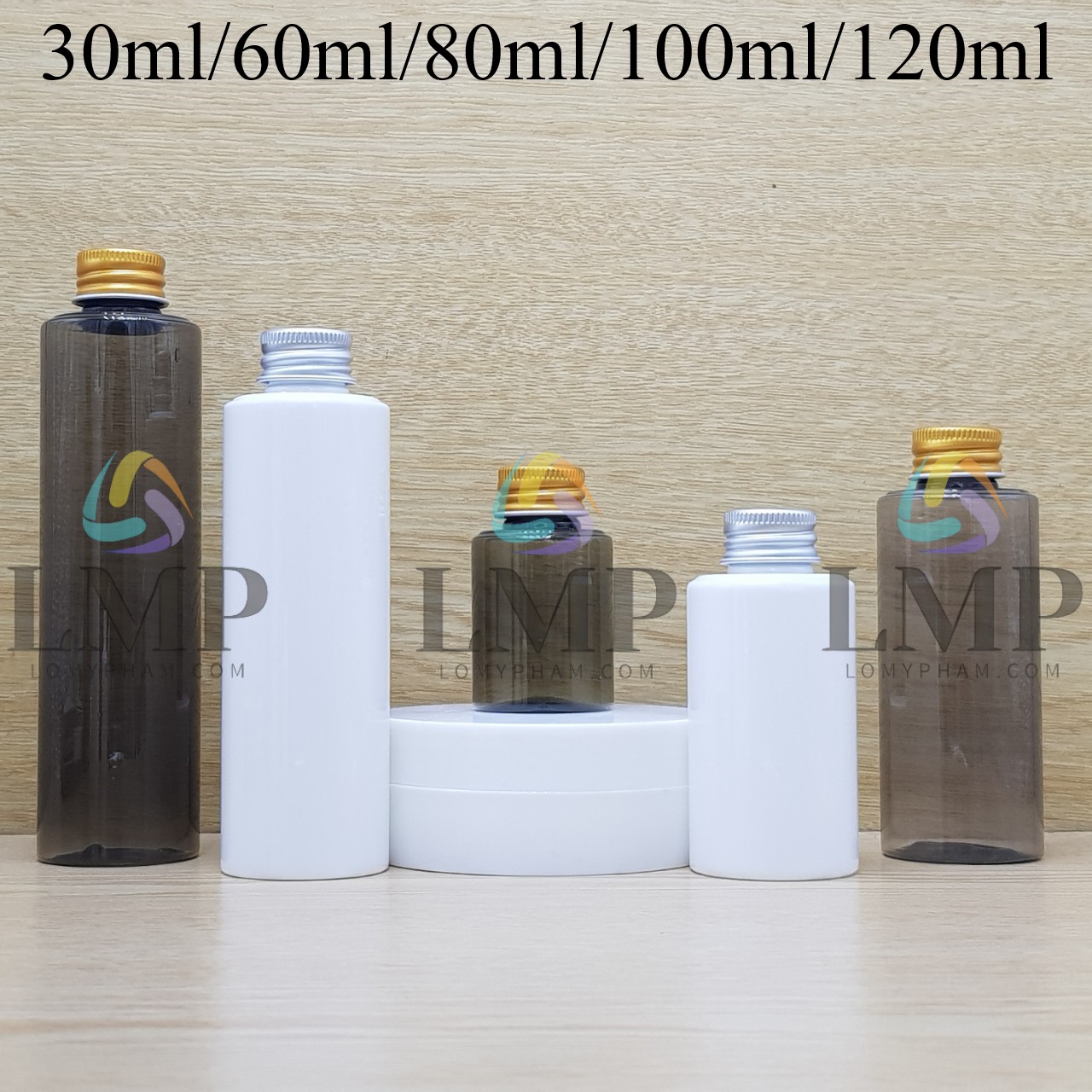 Chai PETG vai ngang nắp nhôm cuốn