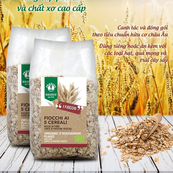 Ngũ cốc 5 loại hạt hữu cơ cán dẹp ProBios tiện lợi và giàu dưỡng chất Ngũ cốc 5 loại hạt hữu cơ cán dẹp ProBios tiện lợi và giàu dưỡng chất