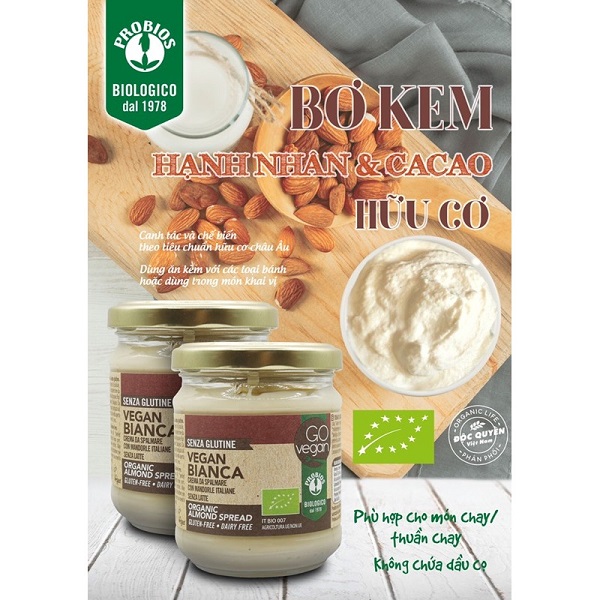 Bơ kem hạnh nhân cacao hữu cơ ProBios thuần chay 100% Bơ kem hạnh nhân cacao hữu cơ ProBios thuần chay 100%