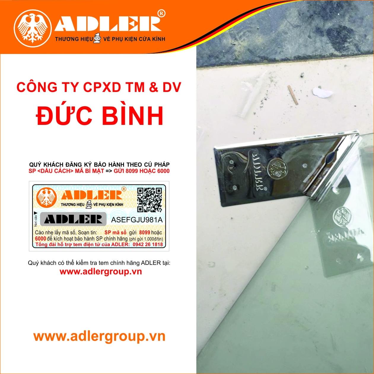Bản lề sàn Adler nổi bật với gam màu trắng tinh tế và logo Adler in nổi