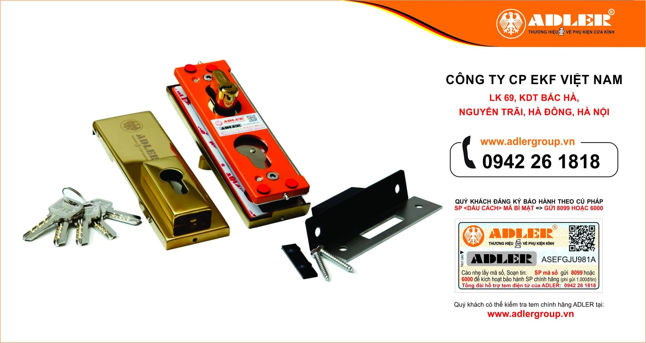 Khóa cửa kính cường lực lắp trực tiếp vào cánh cửa