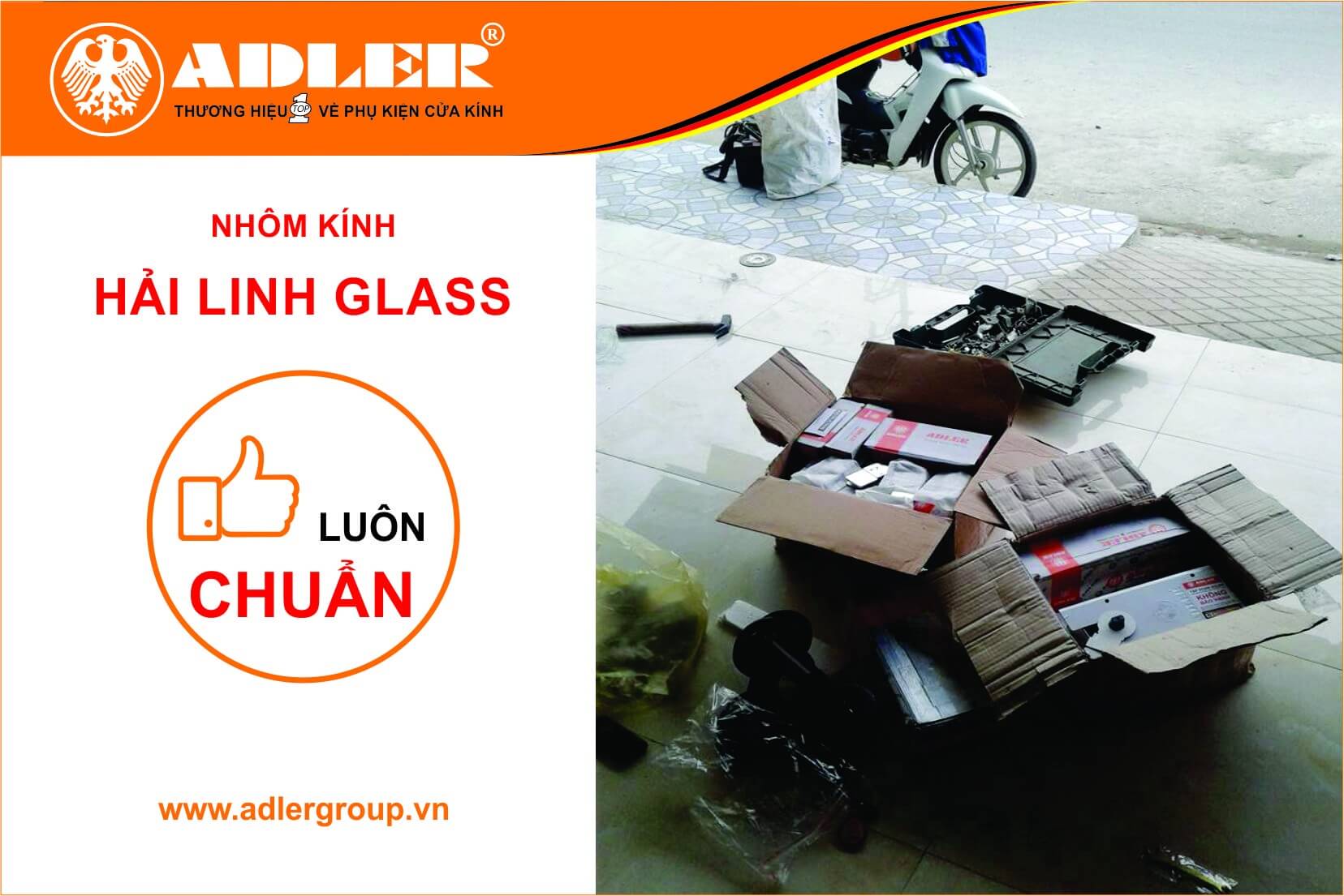 Nhôm kính Hải Linh Glass luôn đem đến đồng bộ phụ kiện kính Adler