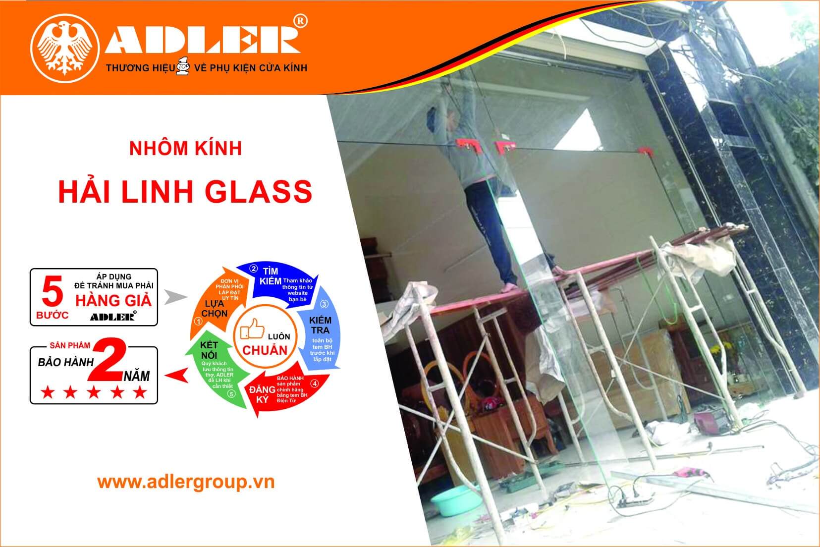 Bộ cửa với kẹp kính Adler luôn chắc chắn