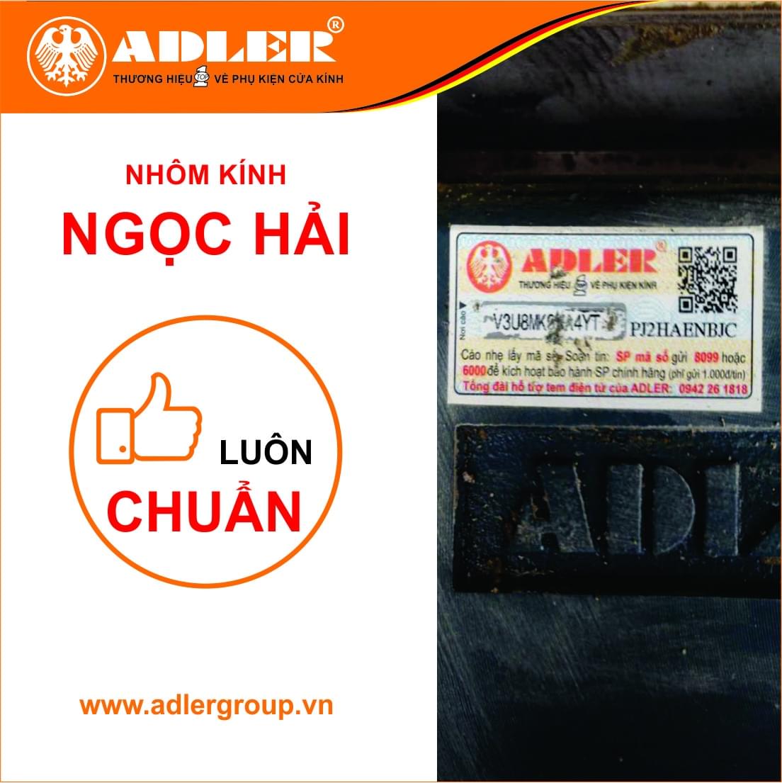 Bản lề sàn Adler luôn chuẩn với tem bảo hành điện tử 24 tháng