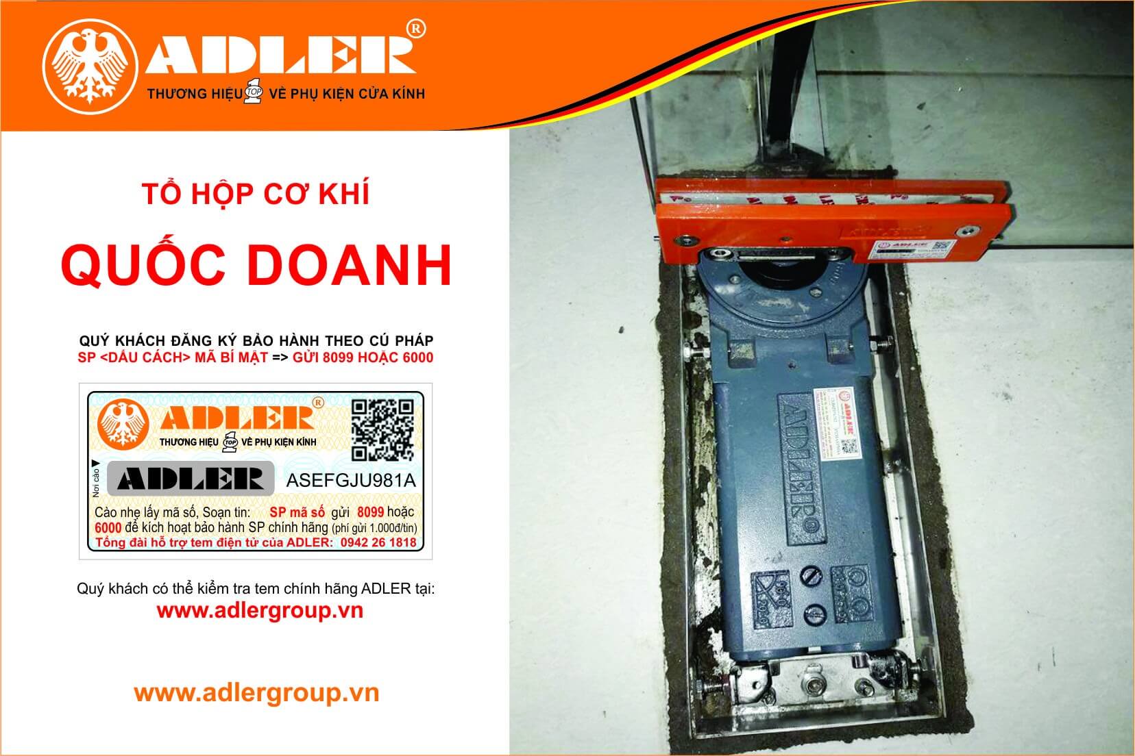 Bản lề sàn Adler với tem bảo hành điện tử không lo hàng giả (1)