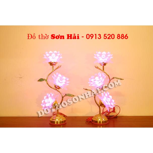 Đèn Led bàn thờ 3 bông hoa Sen đổi màu cao 47cm