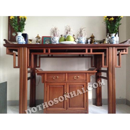 Mẫu bàn thờ đơn giản trơn ghép mòi đẹp, gỗ gụ, hàng kỹ, 1m76 x 0m81 x