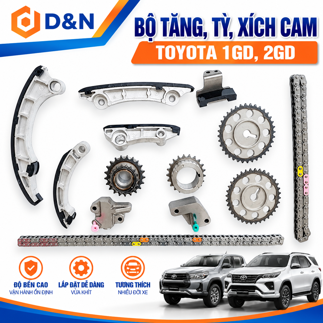 Bộ tăng tỳ xích cam Toyota Fortuner, Hilux 1GD, 2GD máy dầu