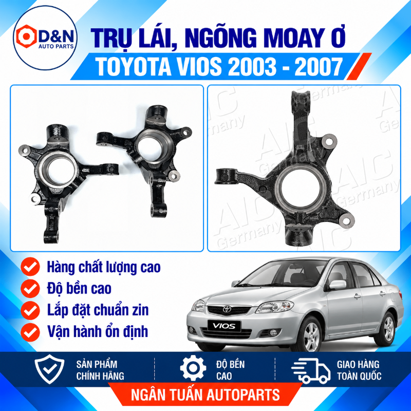 Trụ lái, ngõng moay ơ Toyota Vios 2003-2007 | 43211-0D030, 43212-0D030, 43211-0D080, 43212-0D080