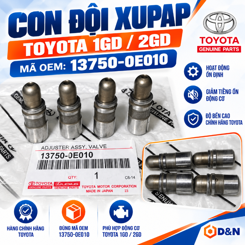 Con đội thủy lực xupap Toyota Fortuner, Hilux 2016-2025 1GD, 2GD | 13750-0E010, 13750-0E012