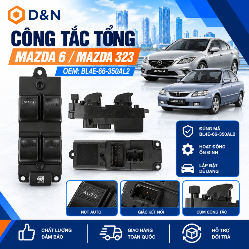 Công tắc nâng hạ kính tổng Ford Laser, Mazda 3, Mazd 6, Mazda 323 2001-2013 | BL4E-66-350AL2,BL4E-66-350W1,BL4E-66-350,GJ6A-66-350A”
