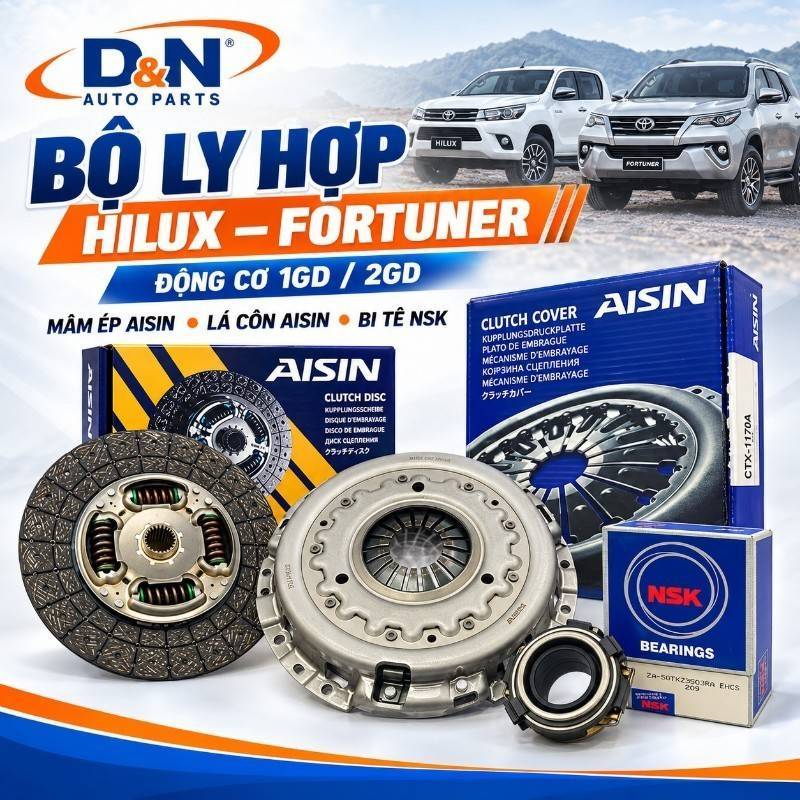 Bộ côn ly hợp Toyota Hilux, Fortuner 1GD, 2 GD 2016-2025
