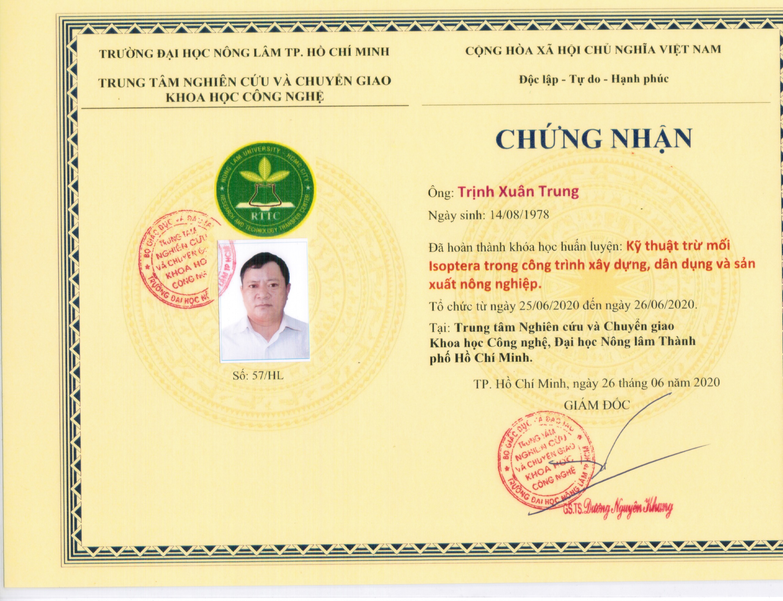 Giấy chứng nhận trừ mối