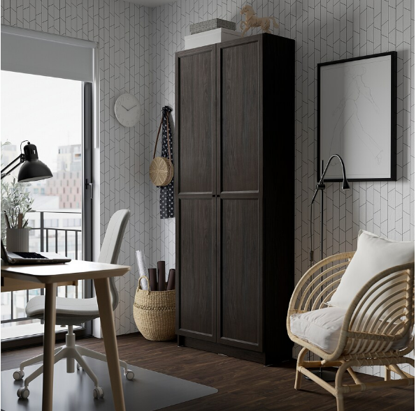 TỦ SÁCH CÓ CỬA BILLY / OXBERG IKEA - NÂU SẪM 80x30x202cm