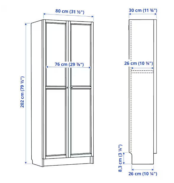 TỦ SÁCH CÓ CỬA BILLY / OXBERG IKEA - NÂU 80x30x202cm