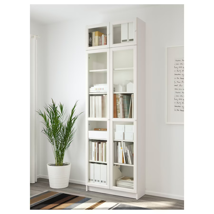 TỦ SÁCH MỞ RỘNG CÓ CỬA KÍNH BILLY / OXBERG IKEA - TRẮNG 80x30x237 cm