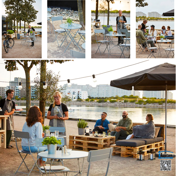 BÀN 2 GHẾ NGOÀI TRỜI SUNDSÖ IKEA - XÁM