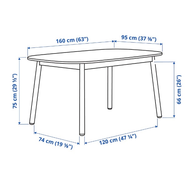 BÀN ĂN VEDBO IKEA - ĐEN 160x95cm