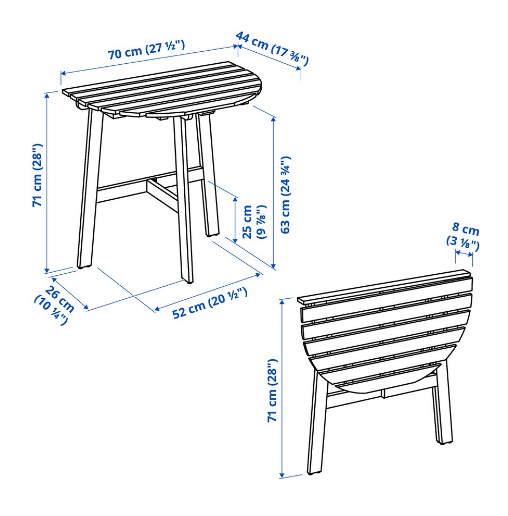 BÀN ỐP TƯỜNG NGOÀI TRỜI ASKHOLMEN IKEA - NÂU NHẠT 70x44 cm