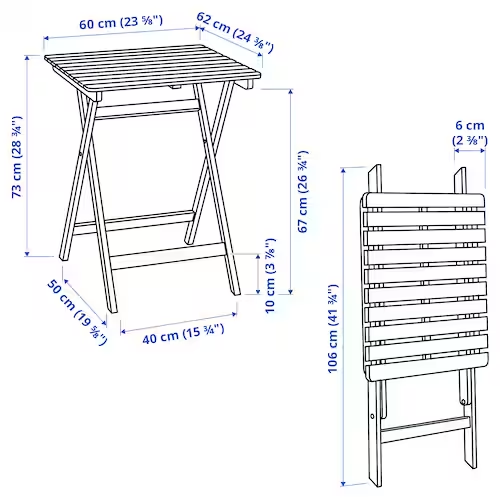 NỘI THẤT THÔNG MINH BÀN GẤP NGOÀI TRỜI ASKHOLMEN IKEA - NÂU NHẠT 60x62 cm