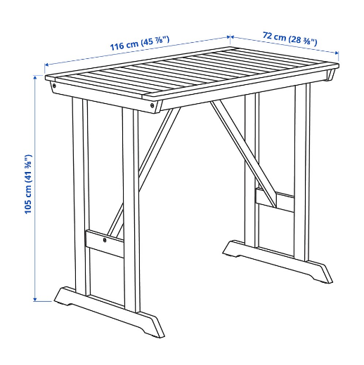 BÀN NGOÀI TRỜI BONDHOLMEN IKEA - XÁM 116x72 cm