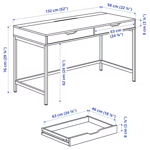 BÀN CÓ NGĂN KÉO ALEX IKEA - TRẮNG 132x58 cm