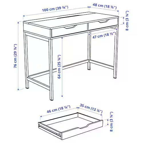 BÀN CÓ NGĂN KÉO ALEX IKEA - XANH NGỌC XÁM 100x48 cm