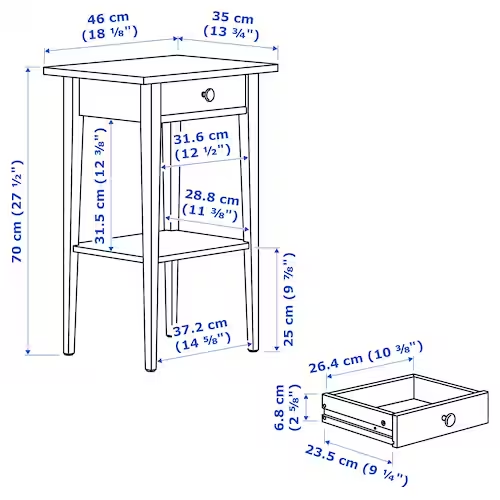 BÀN ĐẦU GIƯỜNG HEMNES IKEA - TRẮNG 46x35 cm