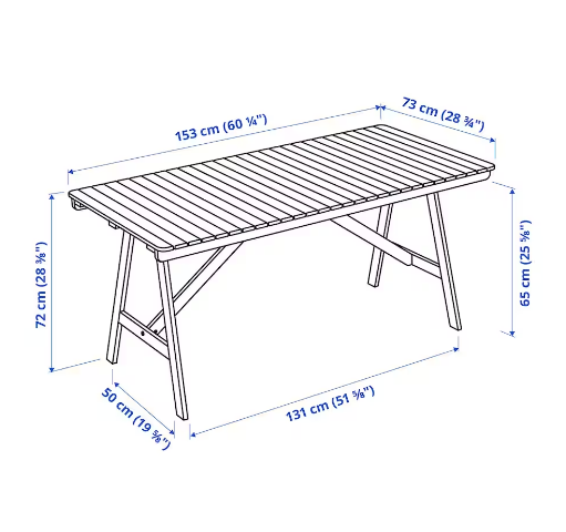 BÀN NGOÀI TRỜI FALHOLMEN IKEA - NÂU NHẠT 153x73 cm