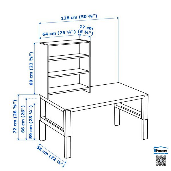 COMBO BÀN, GIÁ SÁCH, GHẾ TRẺ EM PÅHL / LOBERGET IKEA - TRẮNG/XANH 96x58 cm